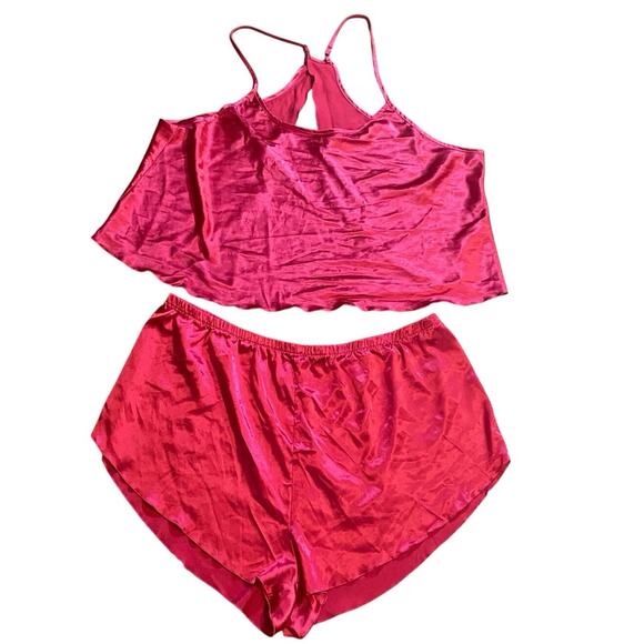 Satin Raspberry Pink Pajama Set Silky 2 Piece Cami & Shorts Sleepwear 5X plus - Picture 2 of 8